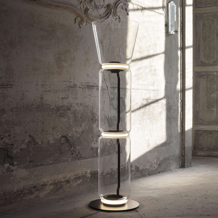 Lampa podłogowa z bambusa i szkła