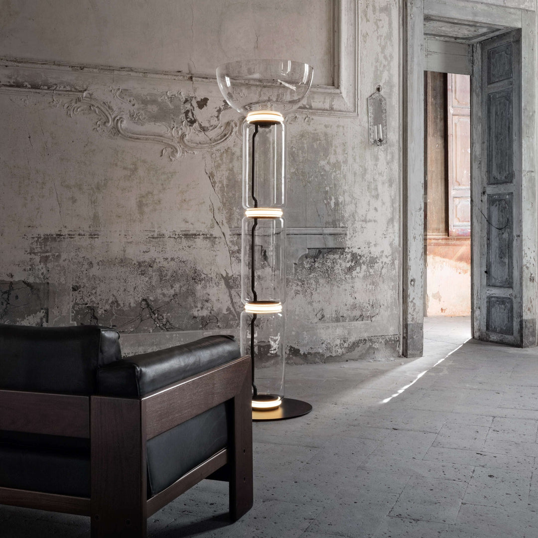 Lampa podłogowa z bambusa i szkła