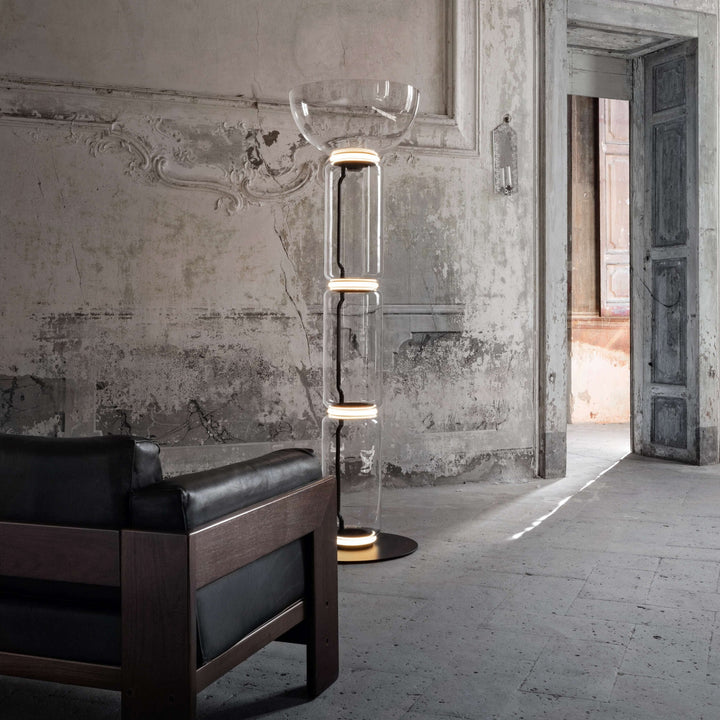 Lampa podłogowa z bambusa i szkła