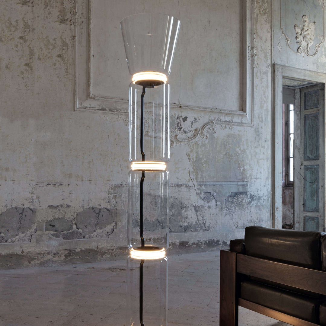 Lampa podłogowa z bambusa i szkła