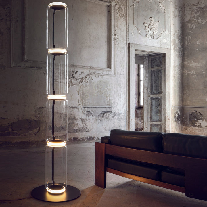 Lampa podłogowa z bambusa i szkła