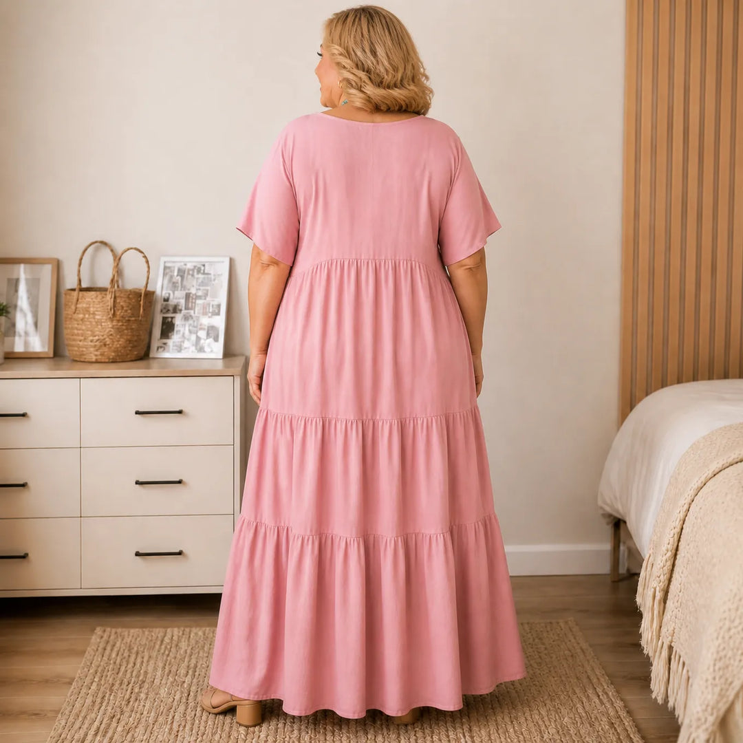 Florelle – Zwiewna, warstwowa sukienka maxi z dekoltem w serek dla kobiet