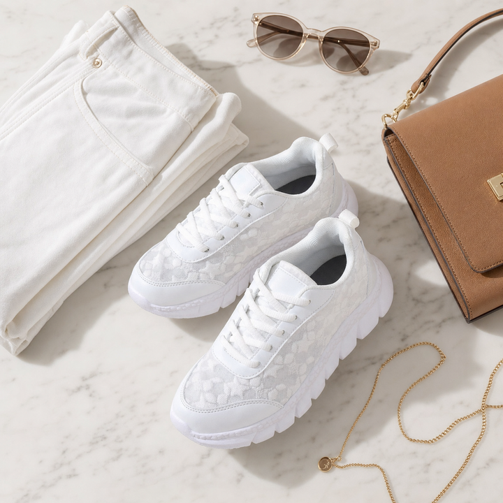 Stelline – Sneakers na platformie z siateczki w gwiazdki dla kobiet, oddychające białe