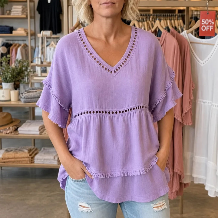 Solavie – Boho Tunika z Dekoltem w Serek i Frędzlami dla Kobiet