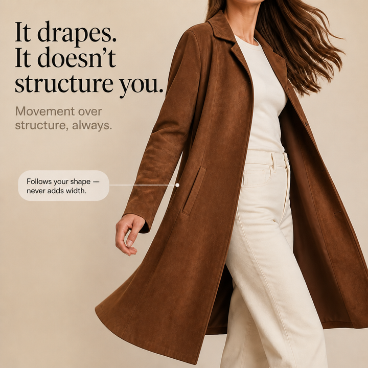 Draperie – Suede Trench, Który Porusza Się Razem z Tobą, a Nie Wokół Ciebie