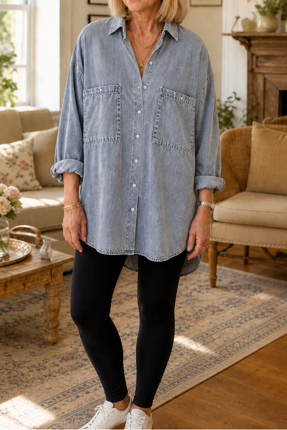 Wearbella – Przesadnie Duża, Miękka Koszula z Dżinsu Chambray