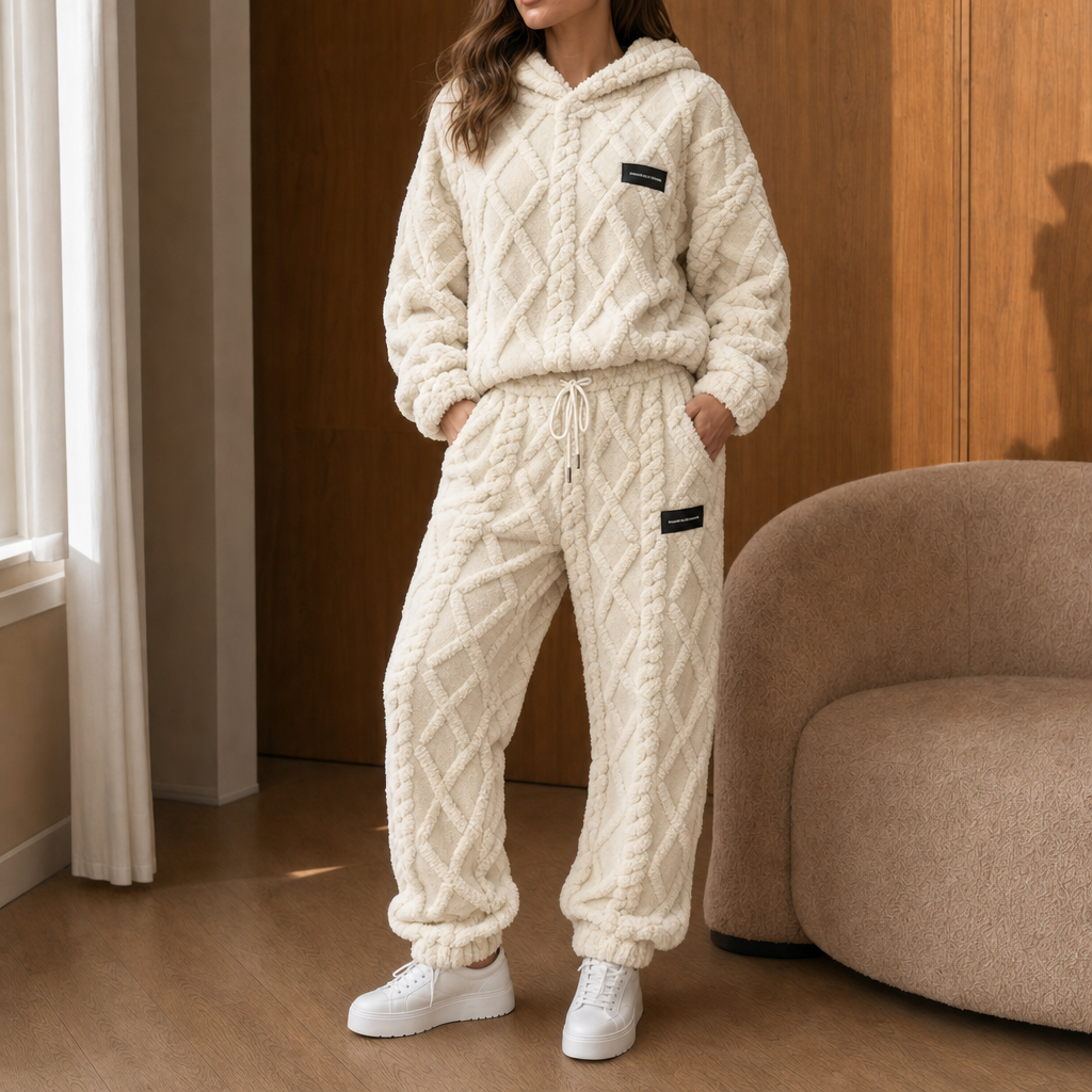 Cloudwarm – Zestaw z Kapturkiem i Spodniami w Wyglądzie Fleece