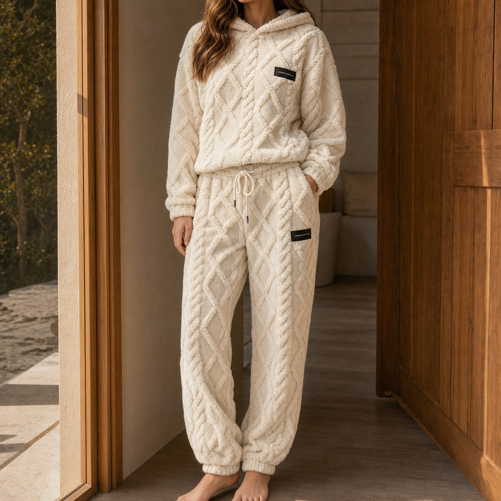 Cloudwarm – Zestaw z Kapturkiem i Spodniami w Wyglądzie Fleece