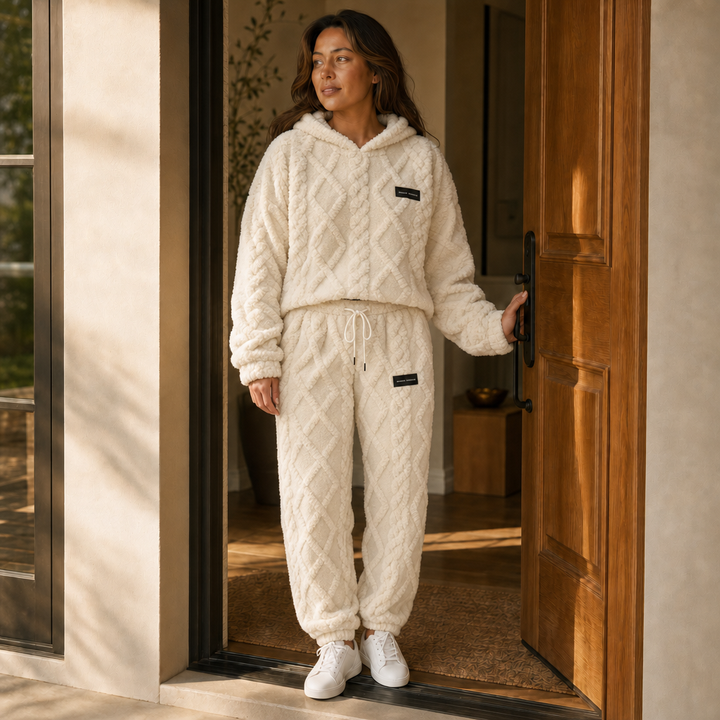 Cloudwarm – Zestaw z Kapturkiem i Spodniami w Wyglądzie Fleece