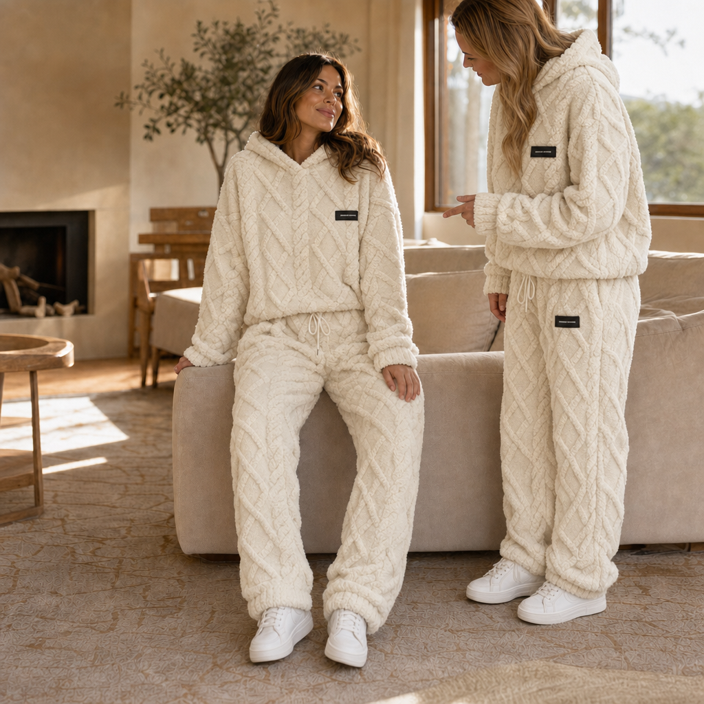 Cloudwarm – Zestaw z Kapturkiem i Spodniami w Wyglądzie Fleece