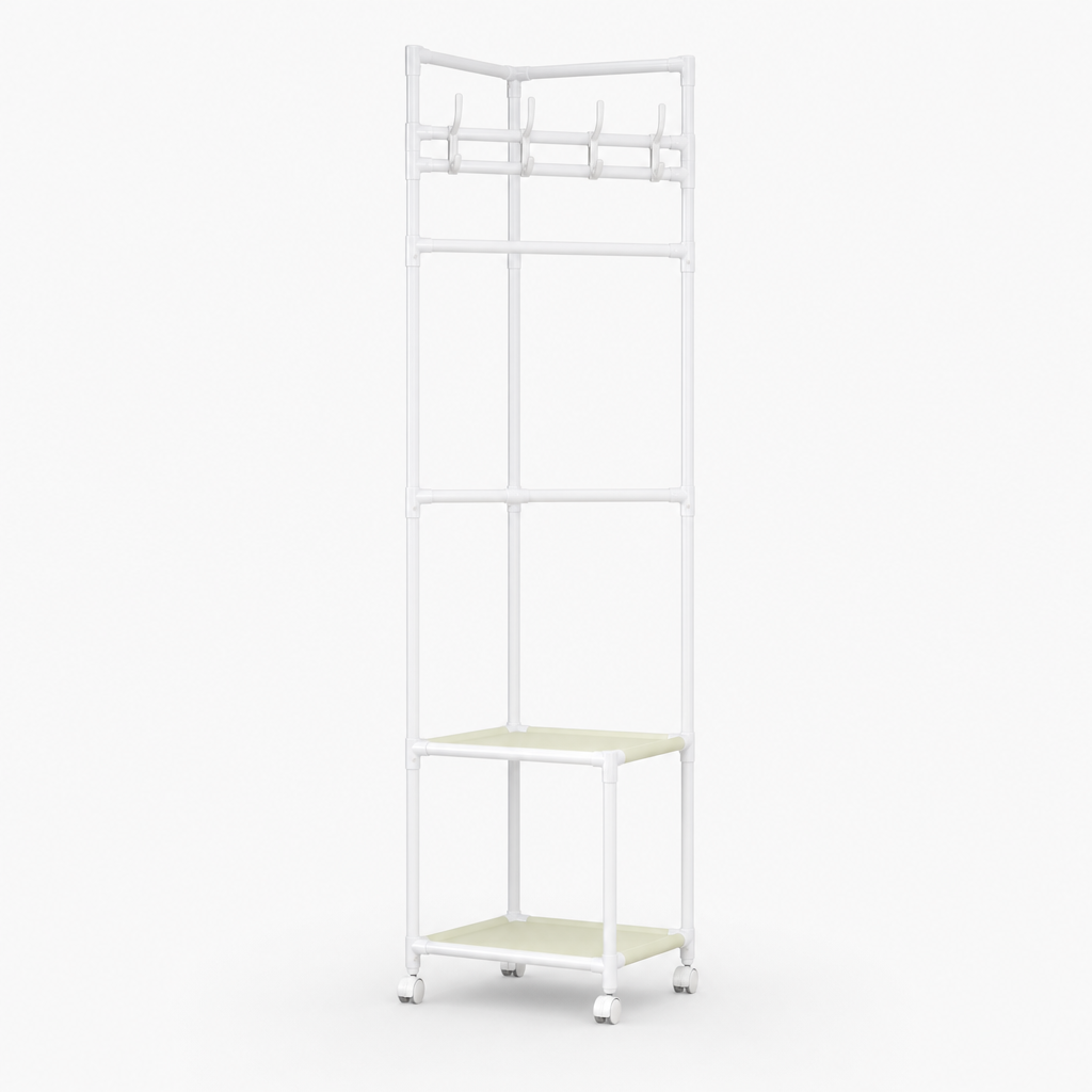 Nookstand – Stojak na ubrania oszczędzający miejsce z półką i hakami