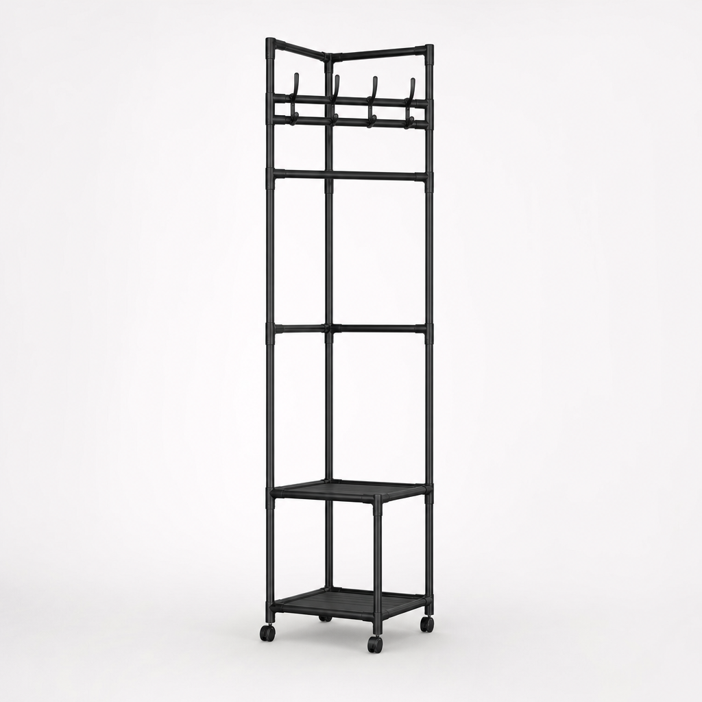 Nookstand – Stojak na ubrania oszczędzający miejsce z półką i hakami