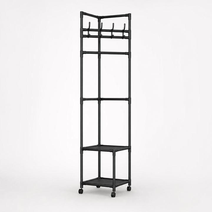 Nookstand – Stojak na ubrania oszczędzający miejsce z półką i hakami