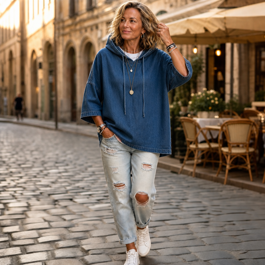 Wearlow – Oversized Ponczo z Prania w Stylu Dżinsowym
