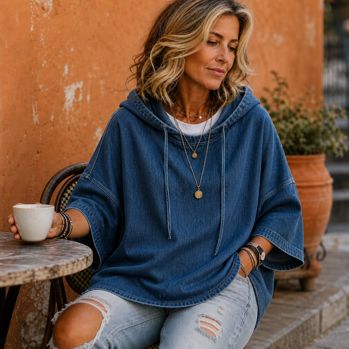 Wearlow – Oversized Ponczo z Prania w Stylu Dżinsowym