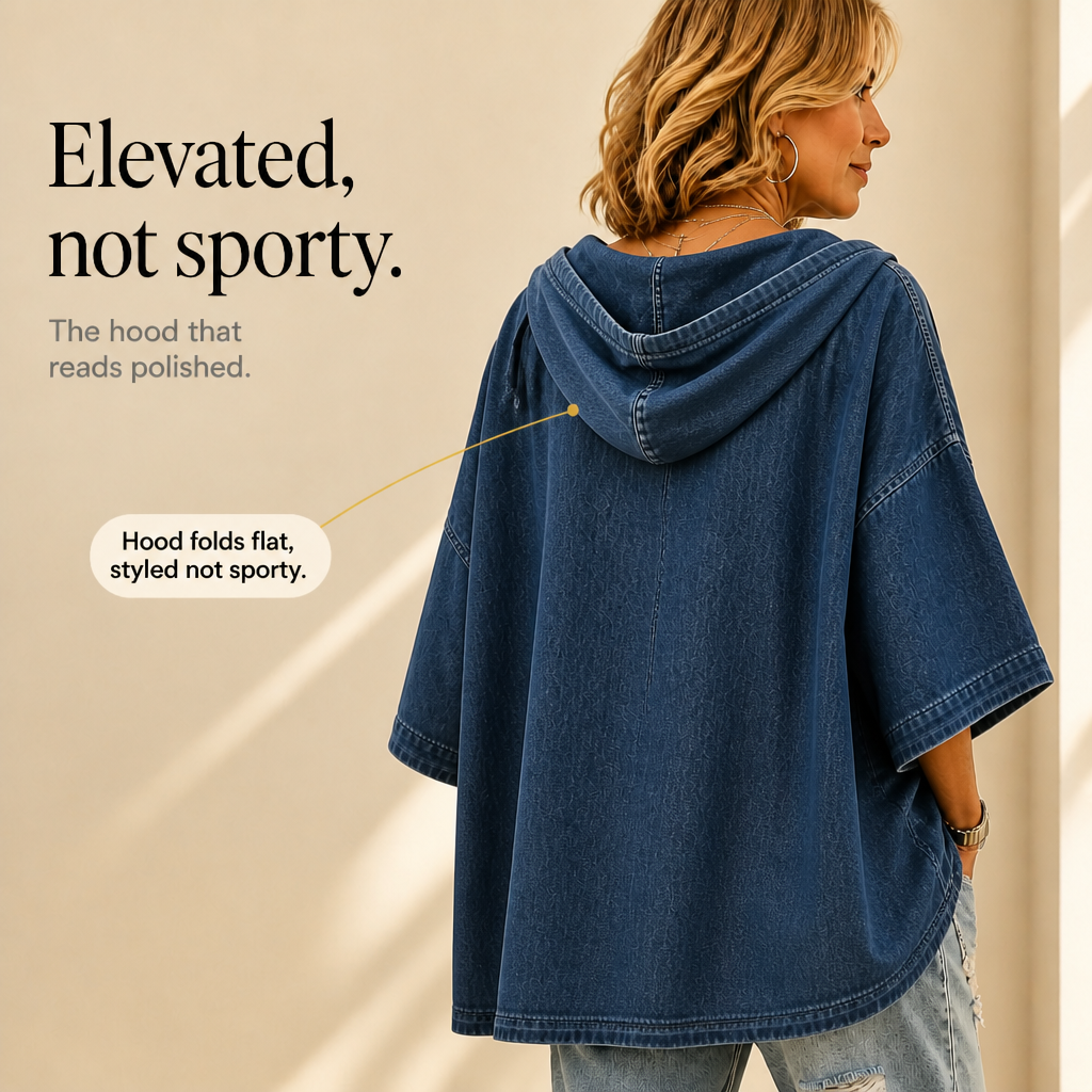 Wearlow – Oversized Ponczo z Prania w Stylu Dżinsowym