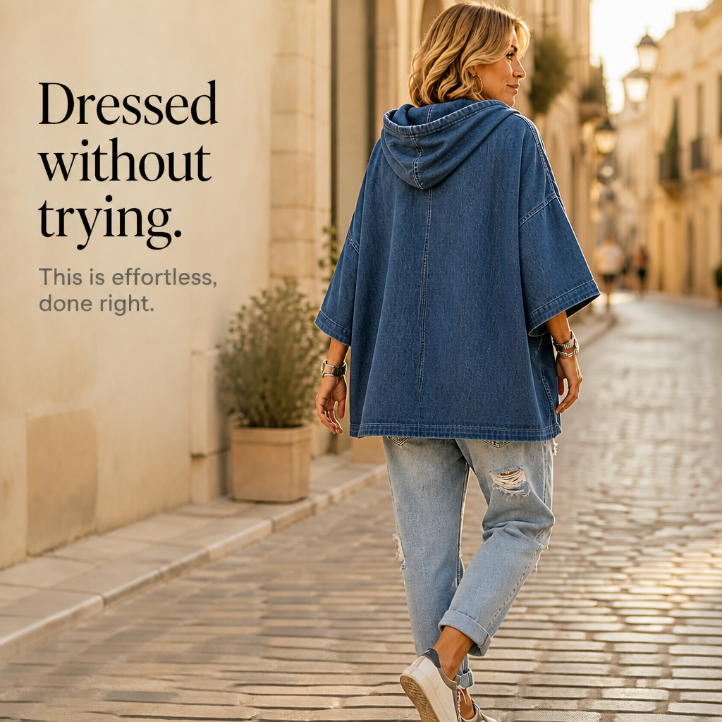 Wearlow – Oversized Ponczo z Prania w Stylu Dżinsowym