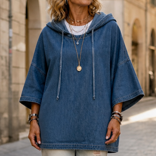 Wearlow – Oversized Ponczo z Prania w Stylu Dżinsowym