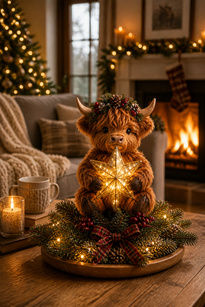Highlow – Świecący Gwiazda Highland Cow Na Szczyt Choinki