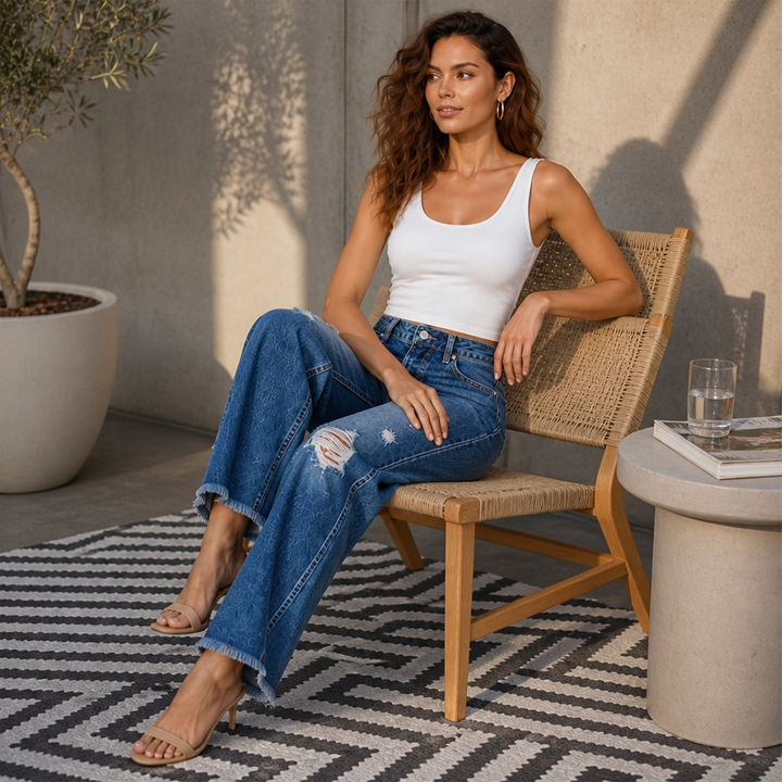 Trueline Denim – Dżinsy o wysokim stanie z prostymi nogawkami i pionowymi szwami