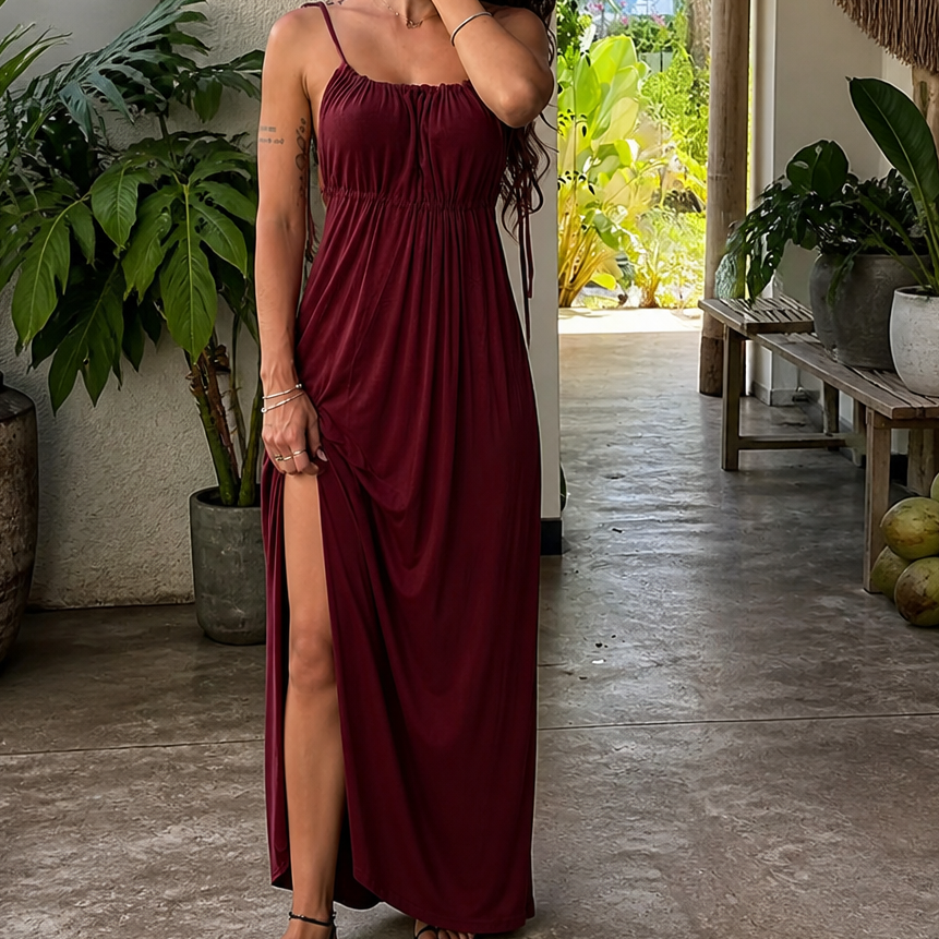 Wearbella – Długa Sukienka Maxi z Regulowanym Dekoltem na Sznurek