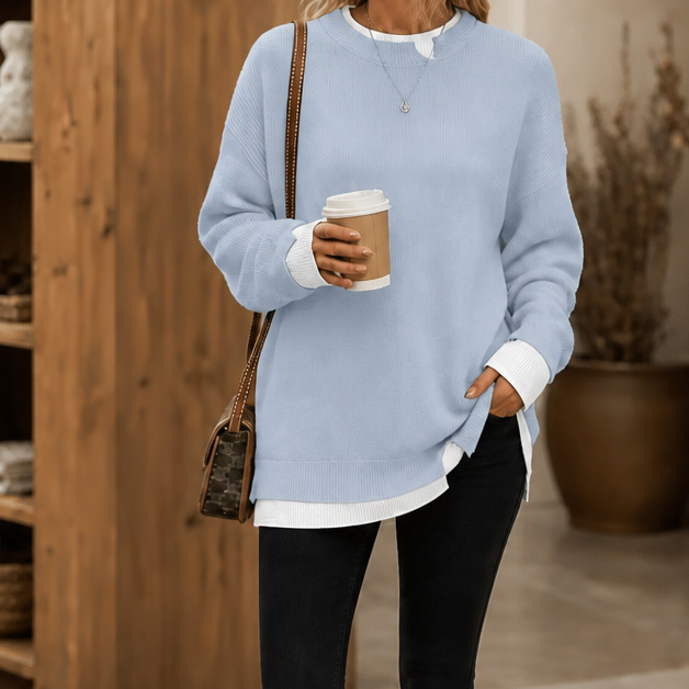 Layerly – Sweter z dzianiny z fałszywym kołnierzem i mankietami