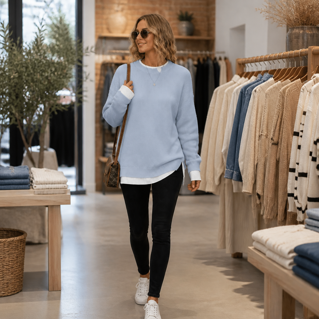 Layerly – Sweter z dzianiny z fałszywym kołnierzem i mankietami