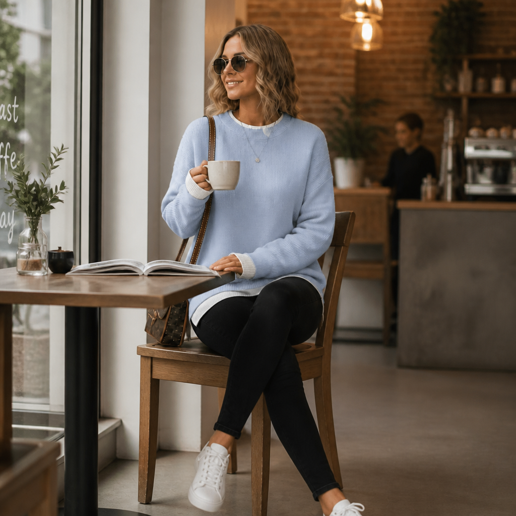 Layerly – Sweter z dzianiny z fałszywym kołnierzem i mankietami