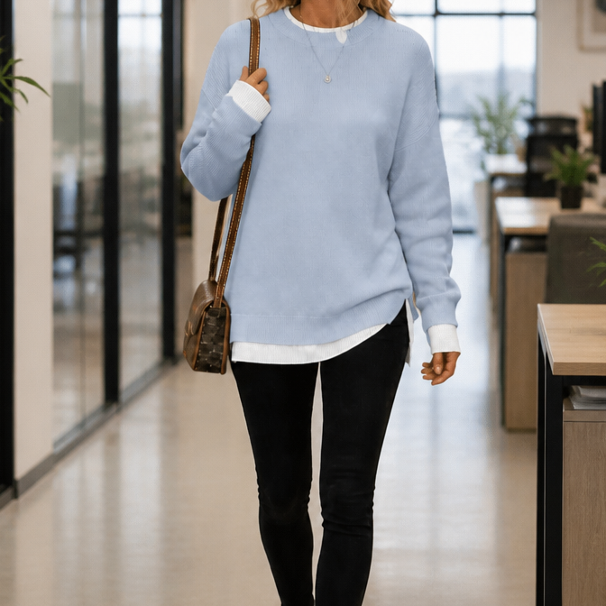 Layerly – Sweter z dzianiny z fałszywym kołnierzem i mankietami