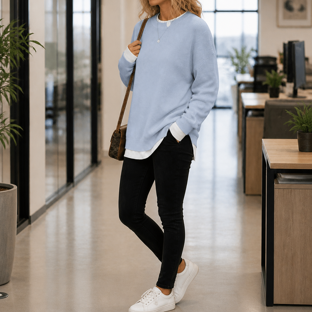Layerly – Sweter z dzianiny z fałszywym kołnierzem i mankietami