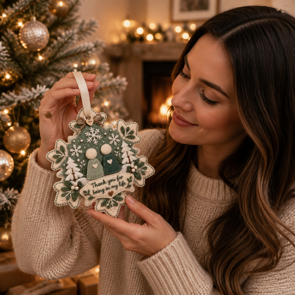 Heartfelt – Warstwowy filcowy ornament "Dziękuję"