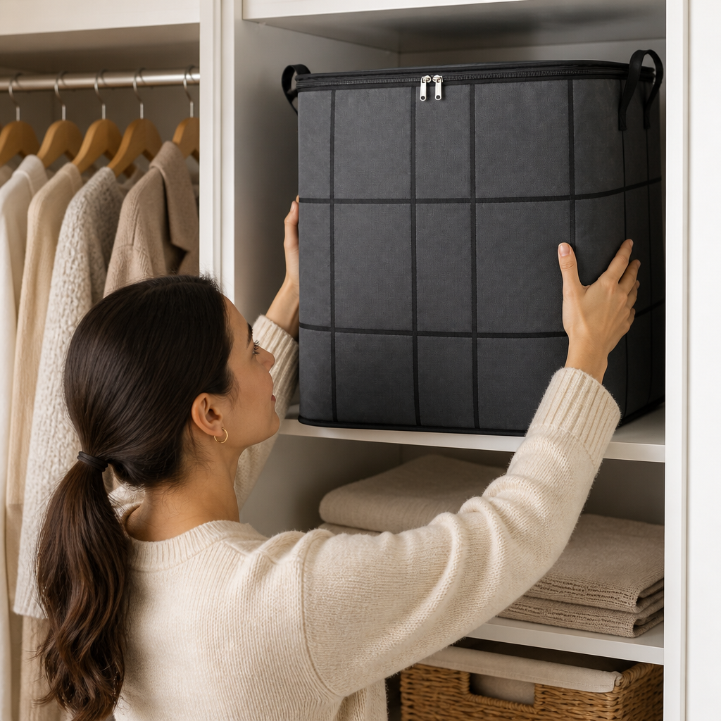 Stashly – Torba do przechowywania kołder z materiału non-woven z zamkiem błyskawicznym