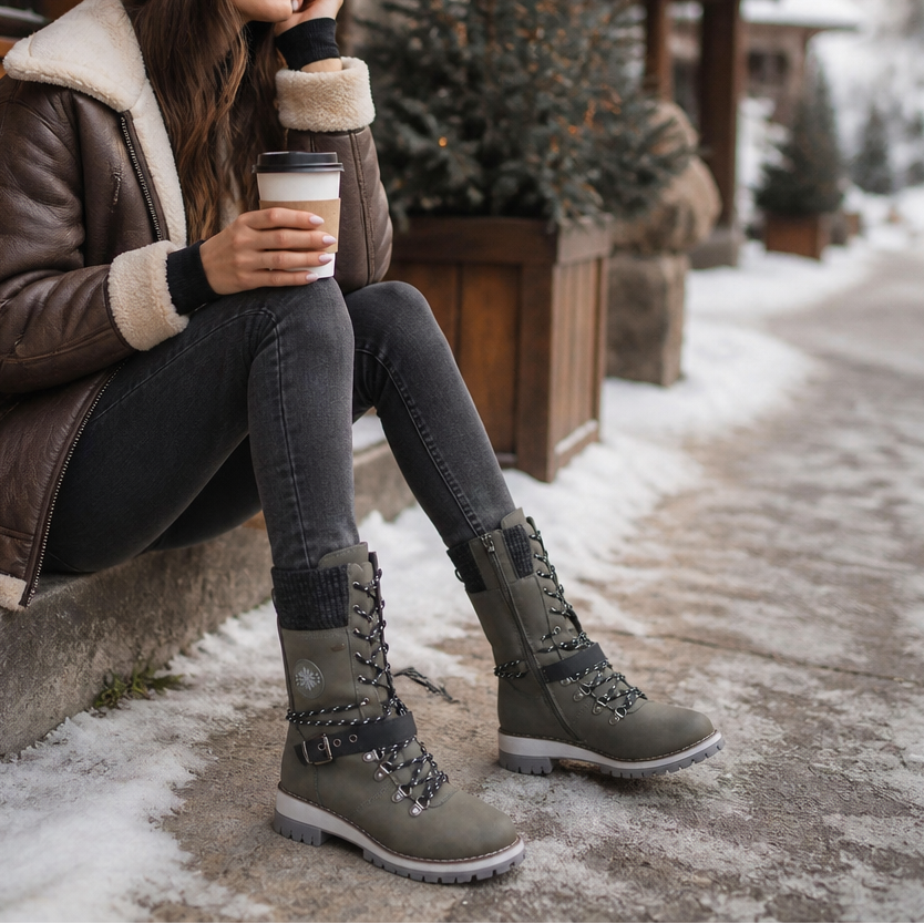 Cozette – Szerokie zimowe buty z dzianinowym cholewką