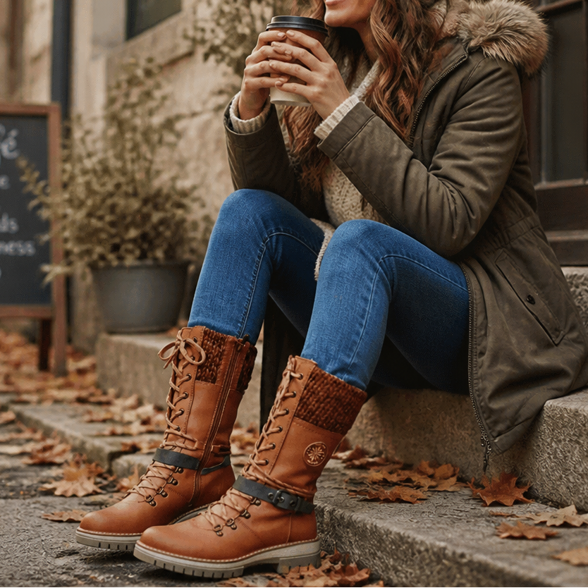 Cozette – Szerokie zimowe buty z dzianinowym cholewką