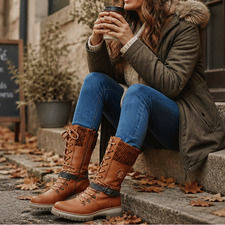 Cozette – Szerokie zimowe buty z dzianinowym cholewką