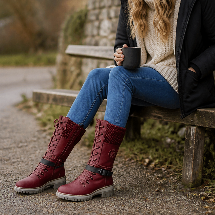 Cozette – Szerokie zimowe buty z dzianinowym cholewką