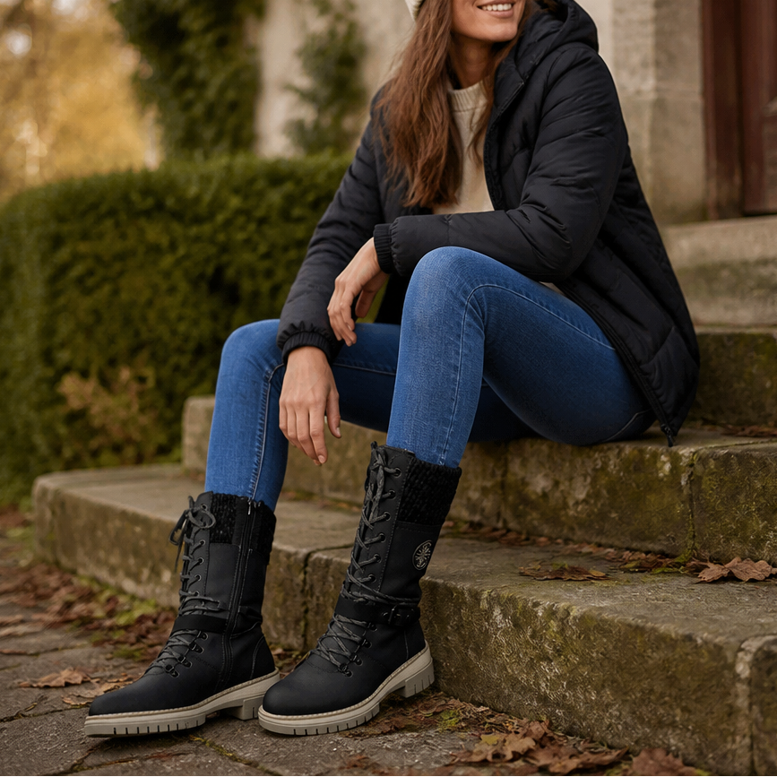 Cozette – Szerokie zimowe buty z dzianinowym cholewką