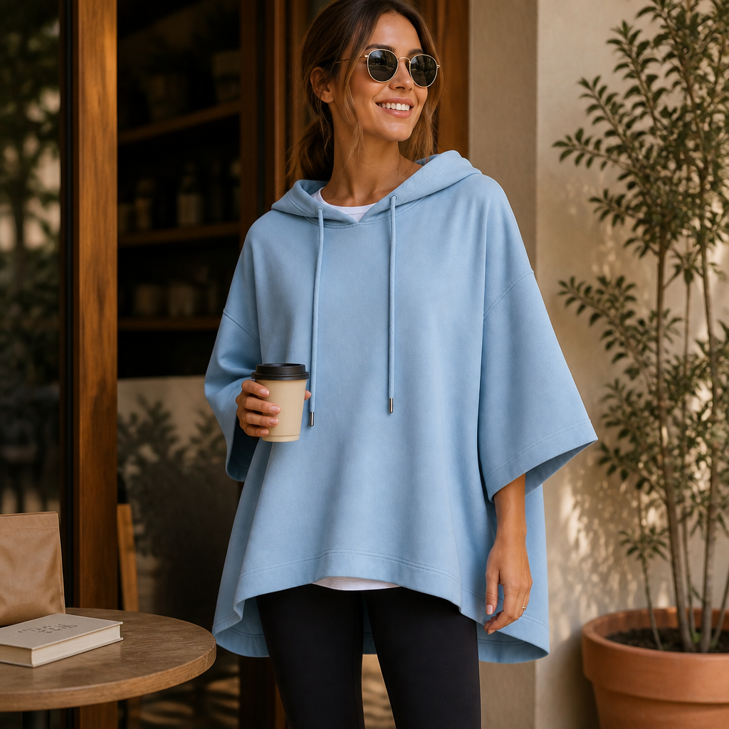 Wearlyn – Oversized Ponczo z Kapturem i Krótkim Rękawem