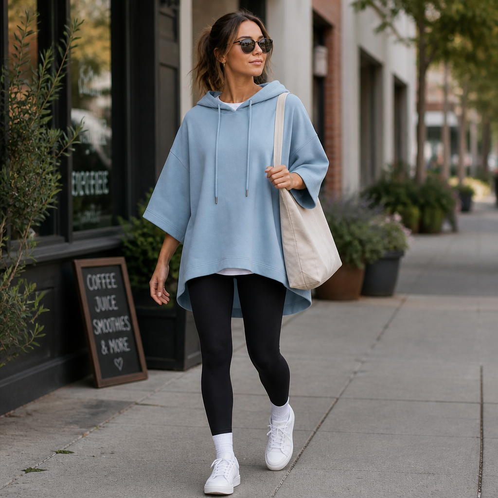 Wearlyn – Oversized Ponczo z Kapturem i Krótkim Rękawem
