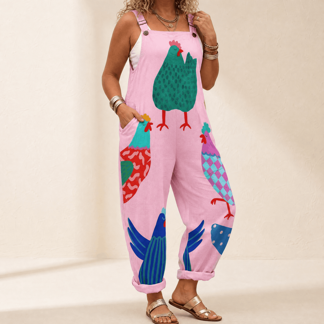 QueenBee – Damski Artystyczny Print Plus-Size Ogrodniczki