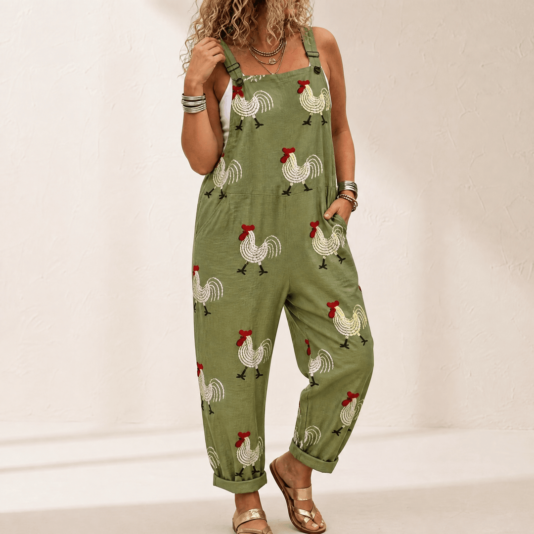 QueenBee – Damski Artystyczny Print Plus-Size Ogrodniczki