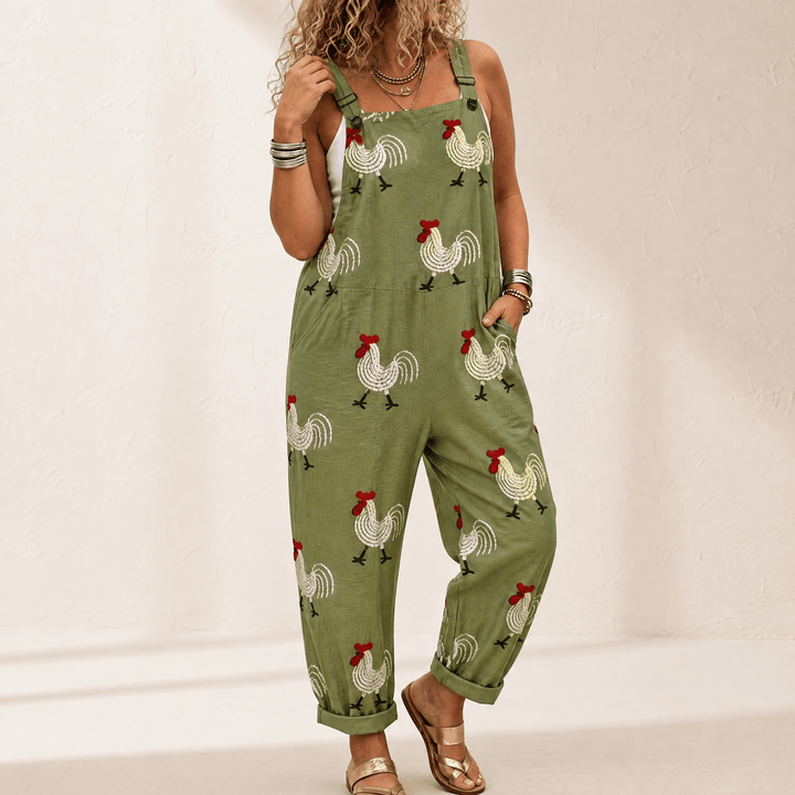 QueenBee – Damski Artystyczny Print Plus-Size Ogrodniczki