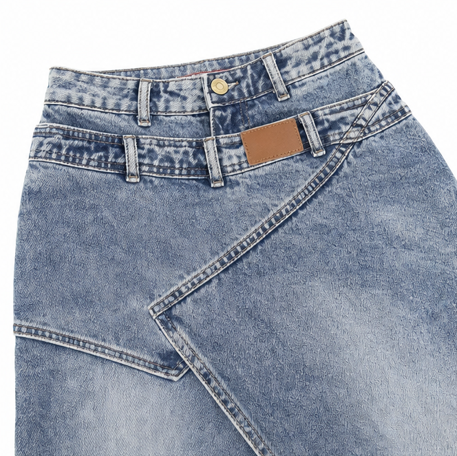 Saviera – Asymetryczna Spódnica Maxi z Denimu z Wysokim Rozcięciem z Przodu