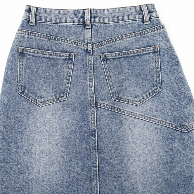 Saviera – Asymetryczna Spódnica Maxi z Denimu z Wysokim Rozcięciem z Przodu