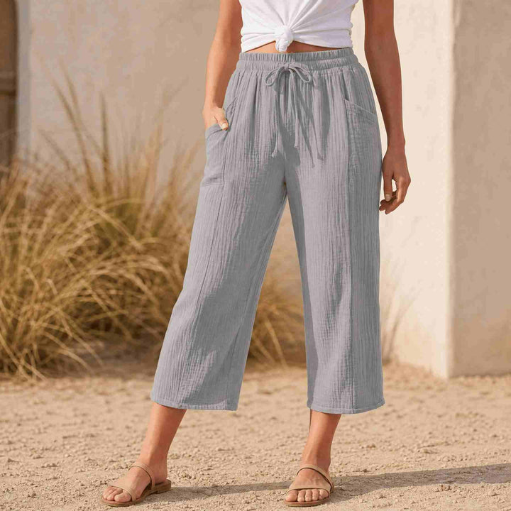 Linelle – Kobiece Spodnie Cropped z Szerokimi Nogawkami i Kieszeniami