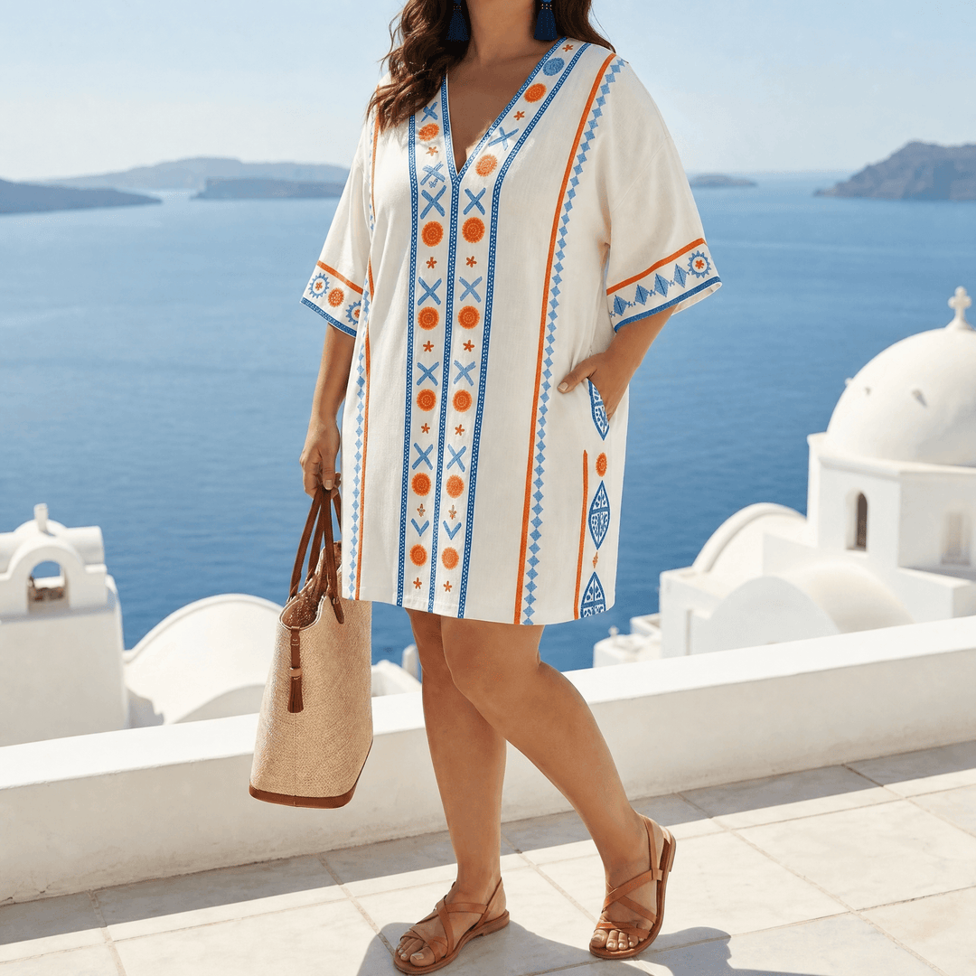 Sienna – Kobieca Mini Sukienka Kaftan z Haftem