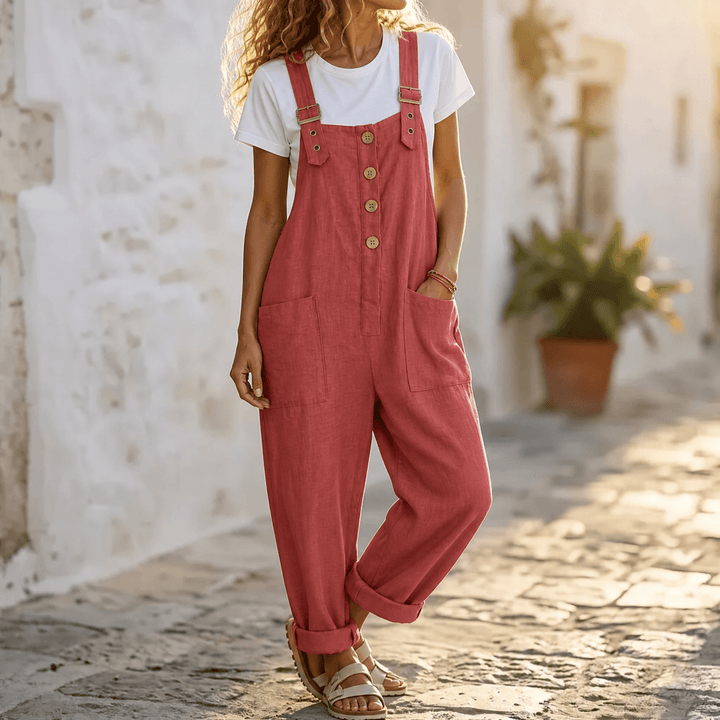 Slowlinen – Luźne ogrodniczki z guzikami