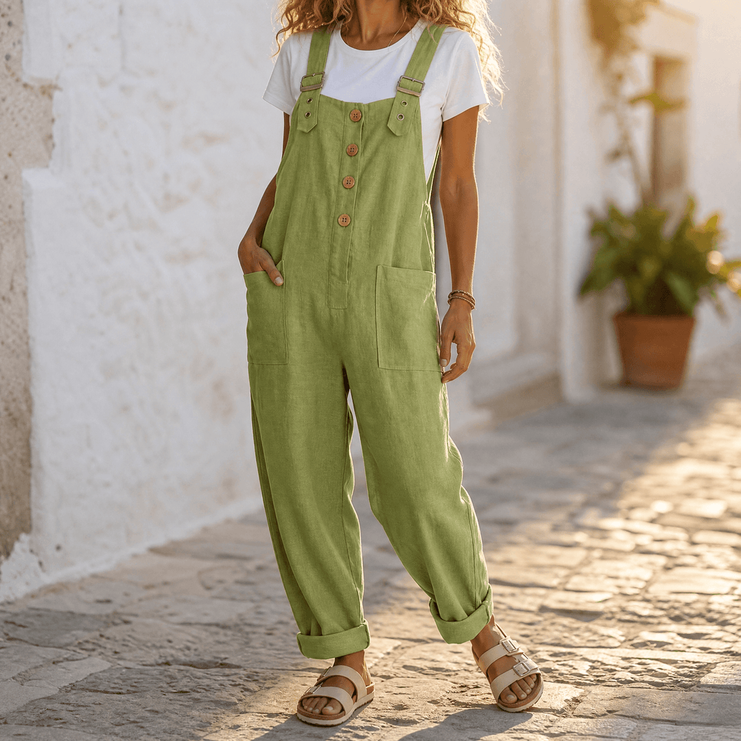 Slowlinen – Luźne ogrodniczki z guzikami