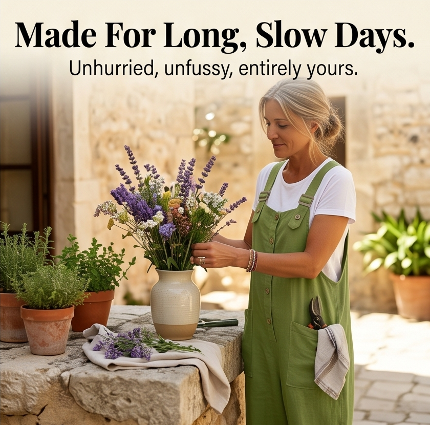 Slowlinen – Luźne ogrodniczki z guzikami