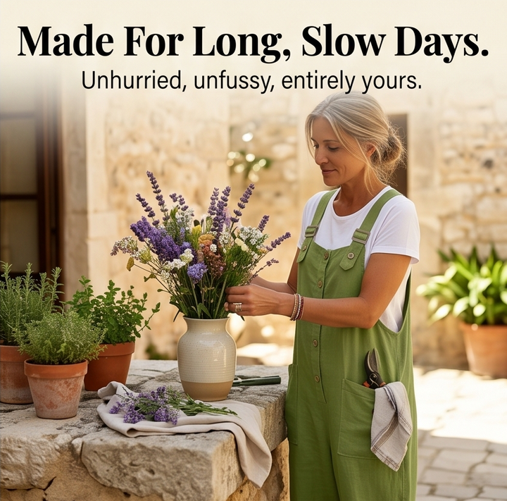 Slowlinen – Luźne ogrodniczki z guzikami